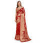 Generic Women's Soft Organza Silk Weaving Design Saree With Unstitched Blouse 5.5Mtr (Red)