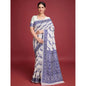 Generic Women's Jamdani Cotton Silk Printed Saree With Unstitched Blouse 5.5Mtr (Navy Blue)