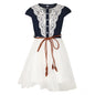 Denim Embroidery Short Sleeve Round Neck Dress (White)