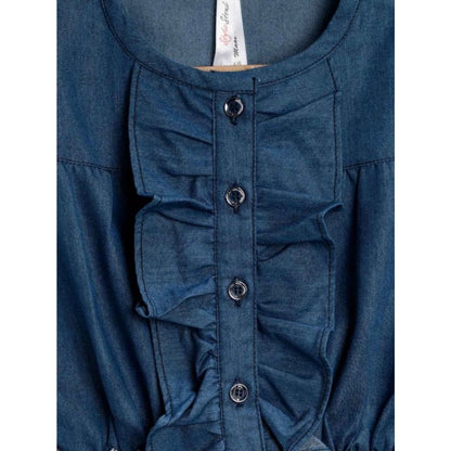 Generic Girl's Denim-Cotton Floral Printed Sleeveless Round Neck Dress (Multicolor)