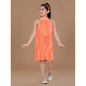 Generic Girl's Polyester Crepe Printed Sleeveless Round Neck Dress (Orange)