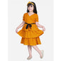 Generic Girl's Polyester Crepe Printed Puff V-Neck Dress (Orange)
