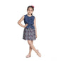 Generic Girl's Denim-Rayon Floral Printed Sleeveless Round Neck Dress (Navy Blue)