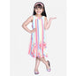Generic Girl's Polyester Crepe Striped Sleeveless Round Neck Dress (Multicolor)