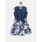 Generic Girl's Denim-Polyester Crepe Solid Sleeveless Round Neck Dress (Blue-White)
