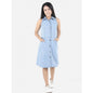 Generic Girl's Denim Solid Sleeveless Shirt collar Dress (Blue)