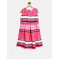 Generic Girl's Satin Striped Sleeveless Round Neck Dress (Pink)