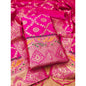 Generic Women's Banarasi Silk Printed Unstitched Salwar Suit Material With Dupatta (Pink, 3Mtrs)