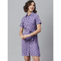 Generic Women's Polyester Polka Collar Neck Short Sleeve Dress (Lavender)