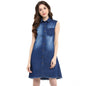 Generic Women's Denim Solid Collar Neck Sleeveless Dress (Blue)