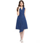 Denim Solid Collar Neck Sleeveless Dress (Blue)