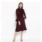 Generic Women's Polyester Ruffled Close Neck Bell Sleeve Dress (Maroon)