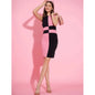 Generic Women's Polyester Lycra Color Blocking Round Neck Sleeveless Dress (Pink-Black)