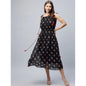 Generic Women's Chiffon Floral Square Neck Sleeveless Dress (Black)