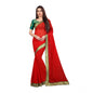Generic Women's Chiifon Saree Printed Saree With Unstitched Blouse 5.5Mtr (Red)