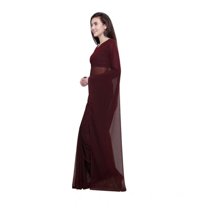 Generic Women's Dyed Solid Saree With Unstitched Blouse 5.5Mtr (Brown)