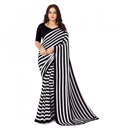 Generic Women's Faux Georgette Printed Saree With Unstitched Blouse 5.5Mtr (Black)