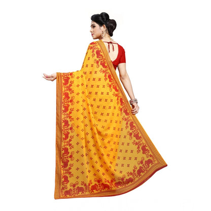 Generic Women's Georgette Printed Saree With Unstitched Blouse 5.5Mtr (Red)