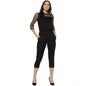 Generic Women's Polyester Self Design 3/4th Sleeve Jumpsuit (Black)