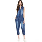 Generic Women's Denim Solid Sleeveless Jumpsuit (Blue)