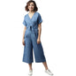 Generic Women's Denim Solid Half Sleeve Jumpsuit (Blue)