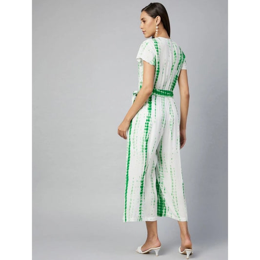 Generic Women's Rayon Striped Short Sleeve Jumpsuit (Green - White)