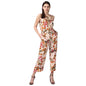 Generic Women's Polyester Floral Halter Jumpsuit (Peach)