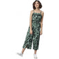 Generic Women's Polyester Printed Shoulder Straps Jumpsuit (Black - Green)