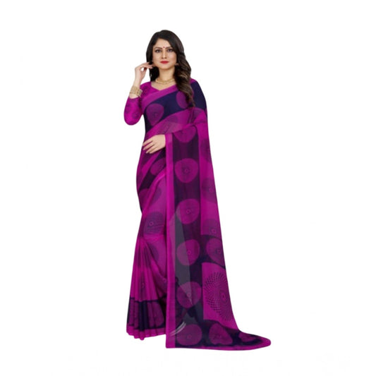 Generic Women's Georgette Printed Saree With Unstitched Blouse 5.5Mtr (Purple)