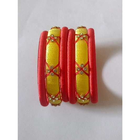 Generic Women's Plastic Silk Thread Bangles (Lemon Yellow, Size: 2.2)