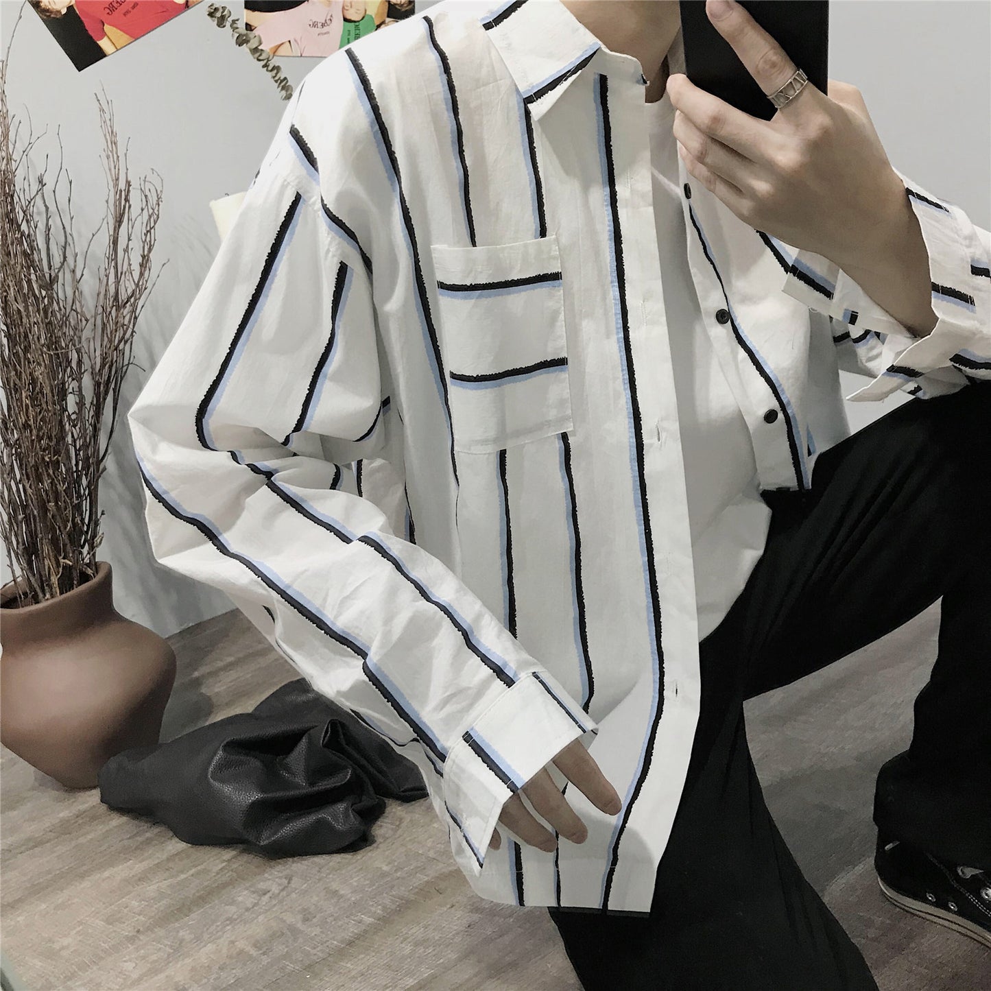 Men's Casual Fashion Loose Striped Shirt