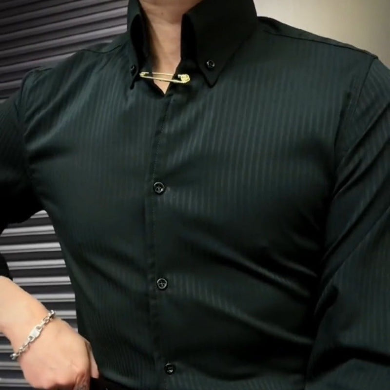Simple Embossed Wool Lining Casual Shirt