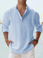 Men's Linen Stand-up Collar Long Sleeve T-shirt Loose Undershirt