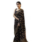 Generic Women's Soft Litchi Silk Jacquard Work Saree With Unstitched Blouse 5.5Mtr (Black)