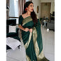 Generic Women's Litchi silk Printed Saree With Unstitched Blouse (Green)