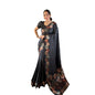 Generic Women's Soft Litchi Silk Jacquard Work Saree With Unstitched Blouse 5.5Mtr (Black)