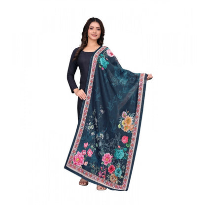 Generic Women's chanderi silk  Printed Dupatta (Navy Blue, Length: 2 Mtr)
