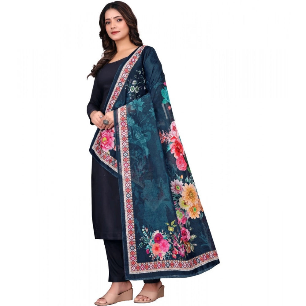 Generic Women's chanderi silk  Printed Dupatta (Navy Blue, Length: 2 Mtr)