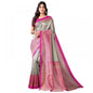 Generic Women's Litchi silk Printed Saree With Unstitched Blouse  5-6 Mtrs (Gray)