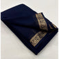 Generic Women's Crepe Chit Pallu Solid Saree With Unstitched Blouse 5.5Mtr (Navy Blue)