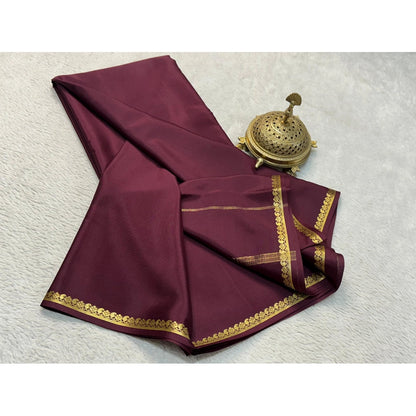 Generic Women's Crepe Chit Pallu Solid Saree With Unstitched Blouse 5.5Mtr (Brown)