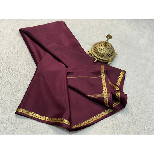Generic Women's Crepe Chit Pallu Solid Saree With Unstitched Blouse 5.5Mtr (Brown)