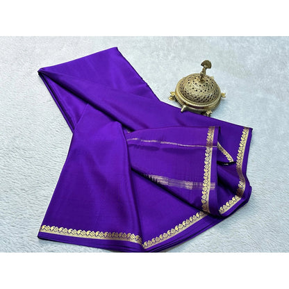 Generic Women's Crepe Chit Pallu Solid Saree With Unstitched Blouse 5.5Mtr (Purple)