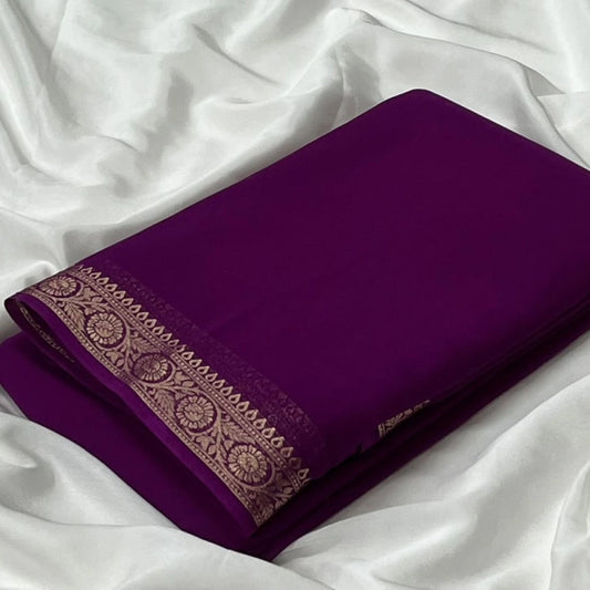 Generic Women's Crepe Chit Pallu Solid Saree With Unstitched Blouse 5.5Mtr (Wine)