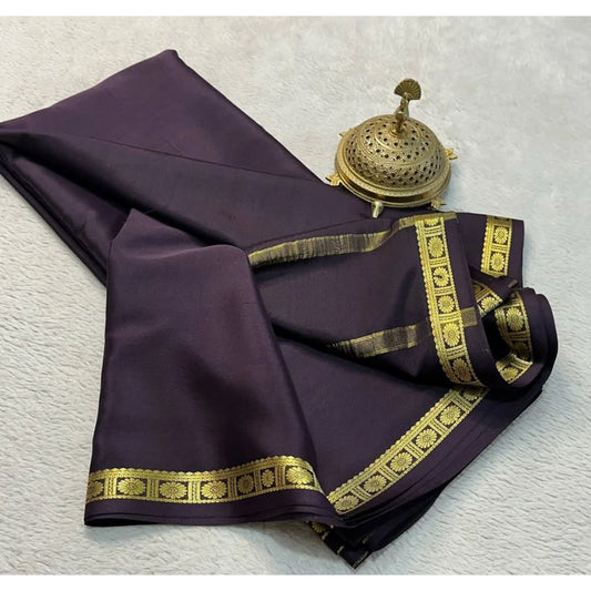 Generic Women's Crepe Chit Pallu Solid Saree With Unstitched Blouse 5.5Mtr (Grey)