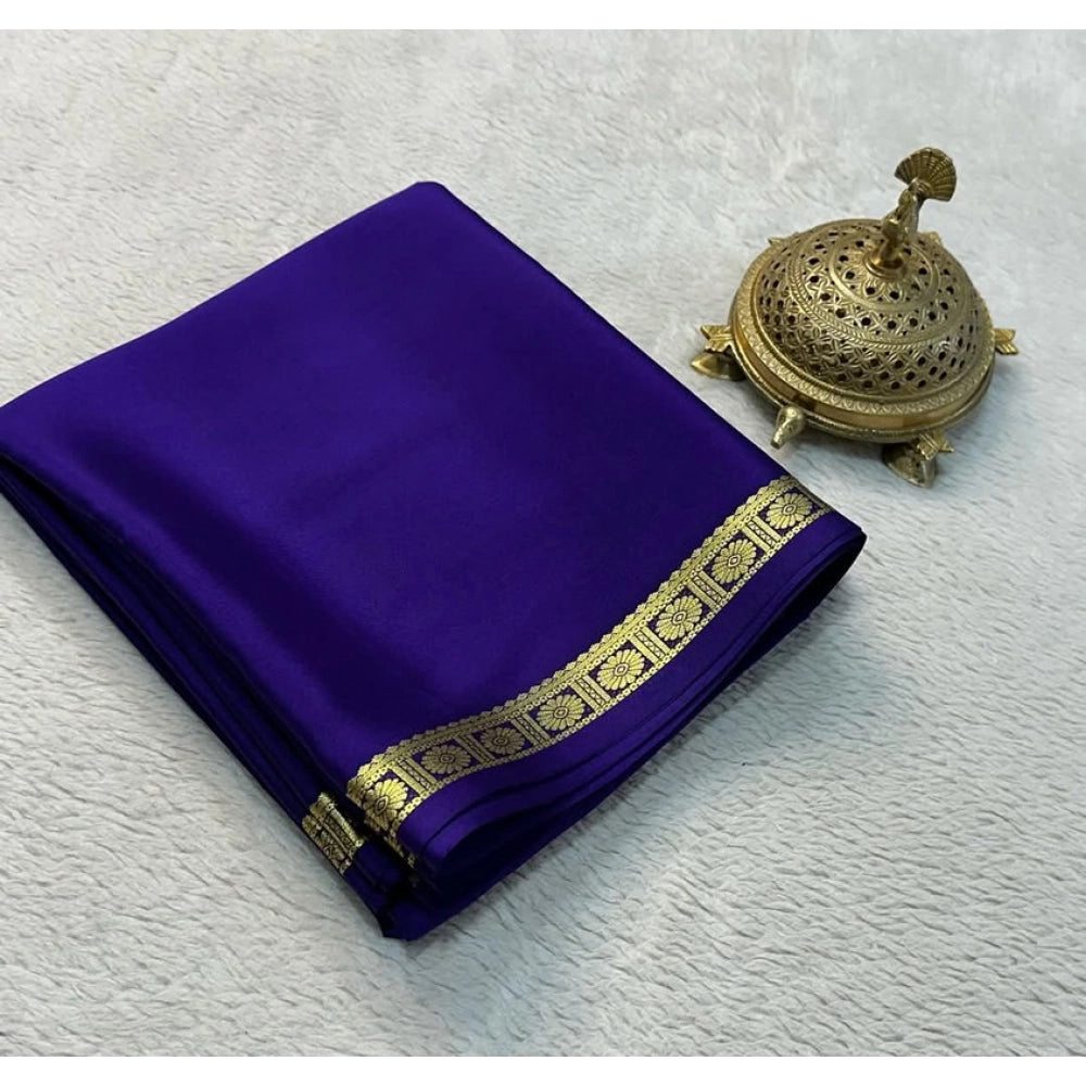 Generic Women's Crepe Chit Pallu Solid Saree With Unstitched Blouse 5.5Mtr (Dark Purple)