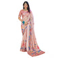 Generic Women's Printed Cotton Linen Saree withPrinted  Saree With Unstitched Blouse (Pink , 5-6Mtrs)