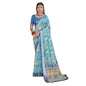 Generic Women's Printed Cotton Linen Saree withPrinted  Saree With Unstitched Blouse (Light Blue, 5-6Mtrs)