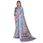 Generic Women's Printed Cotton Linen Saree withPrinted  Saree With Unstitched Blouse (Blue, 5-6Mtrs)