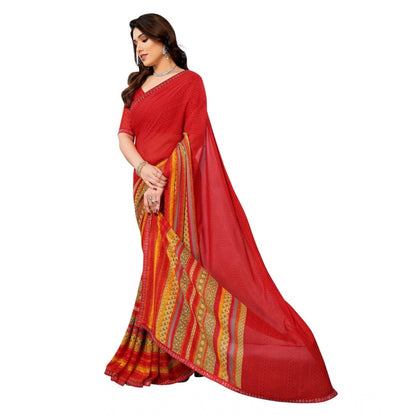 Generic Women's Georgette Printed Saree With Unstitched Blouse 5.5Mtr (Red)